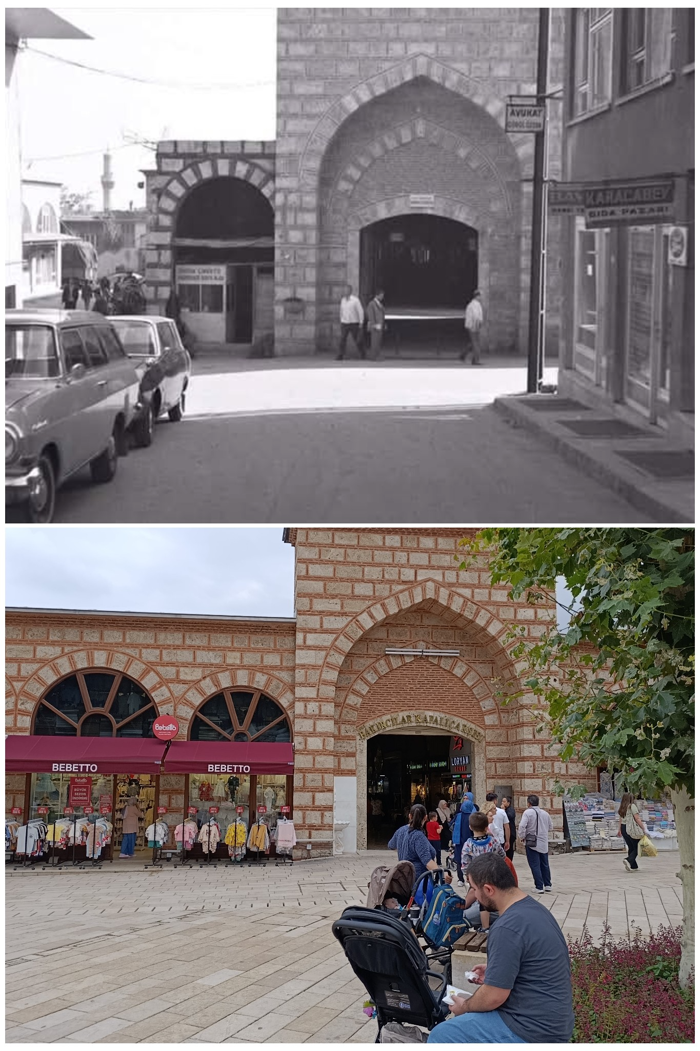 Bakırcılar Çarşısı girişi, 1972 ve 2025.